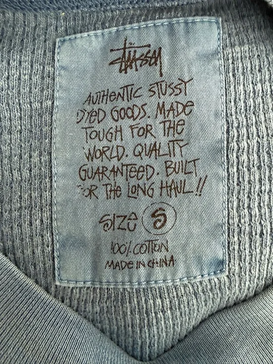 Stussy Light Blue Short Sleeve PIGMENT DYED SS THERMAL. Size small. Unisex - Picture 6 of 6
